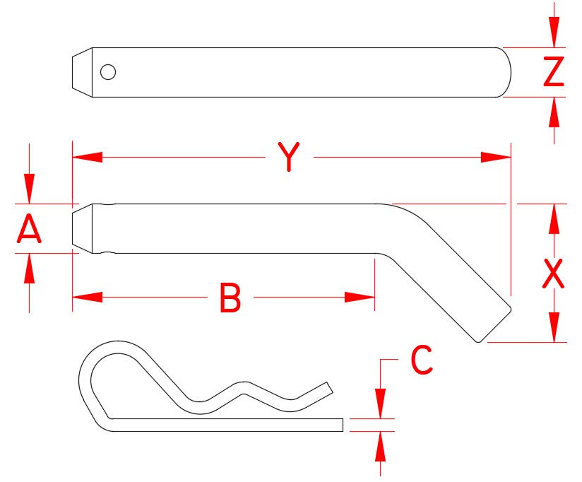Stainless Steel Trailer Pin, C0267-0000, Line Drawing Stainless Steel Trailer Pin, C0267-0000, Line Drawing